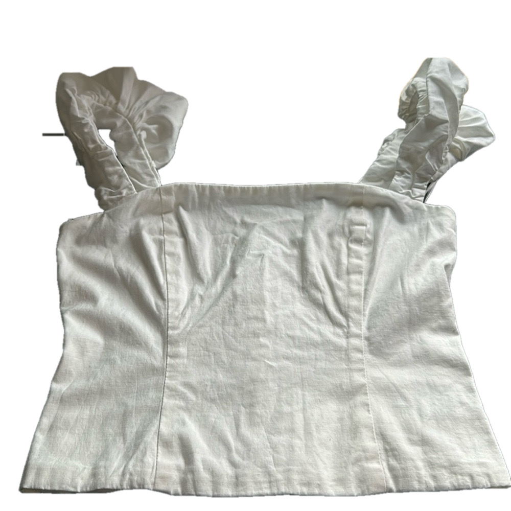 Reformation White Ruffle Strap Top